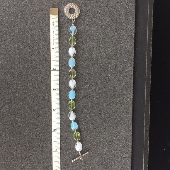 Artisan created; Adorable Aqua, white & green bracelet. - Picture 1 of 2